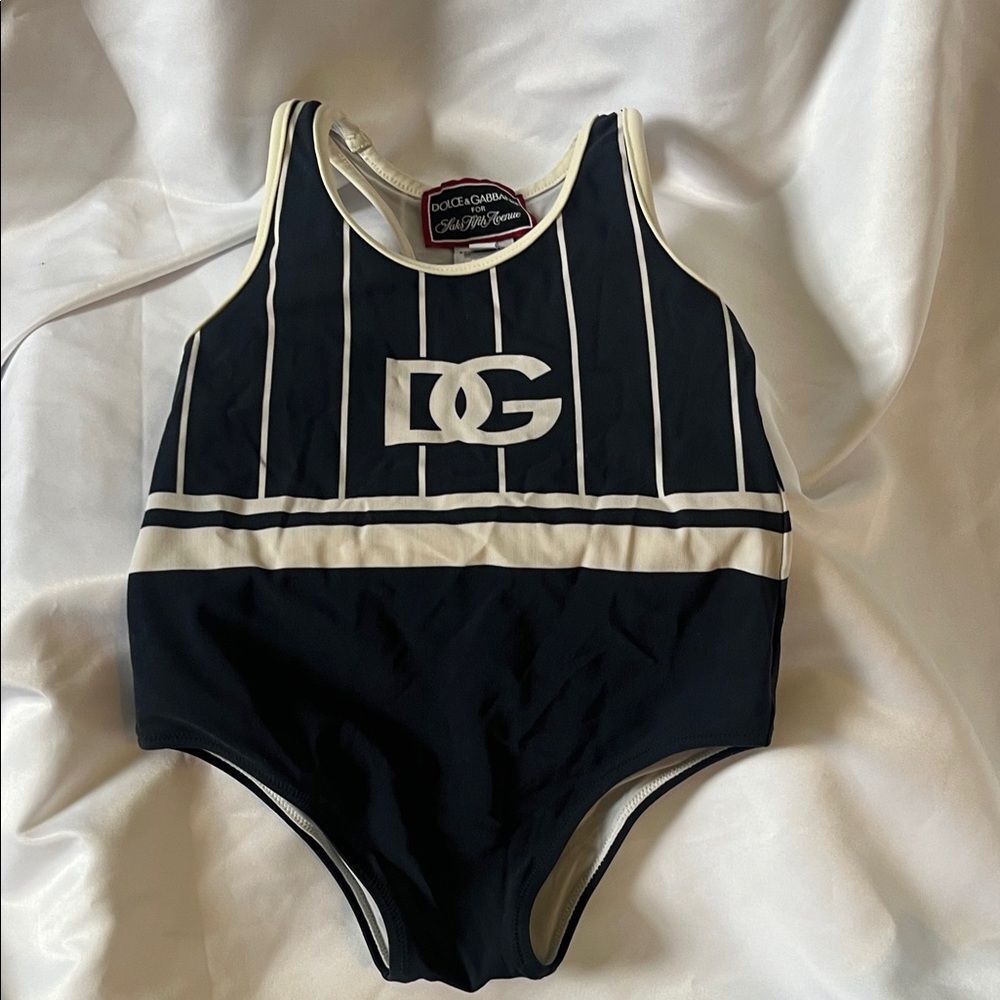 Dolce & Gabbana Navy and Cream Swimsuit 12/18 month IT